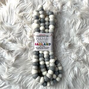 NWT Trader Joe's Handcrafted Felted Wool Garland 9 FT Gray NEW Holiday Christmas